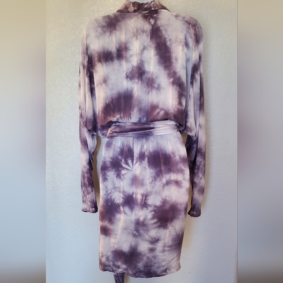 Young Fabulous & Broke Lavender Long Sleeve Plunge Tie-Dye Shirt Wrap Dress - Picture 10 of 10